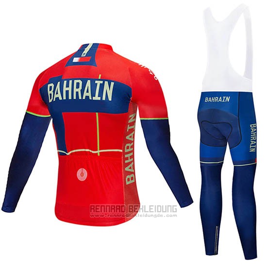2019 Fahrradbekleidung Bahrain Merida Rot Trikot Langarm und Tragerhose